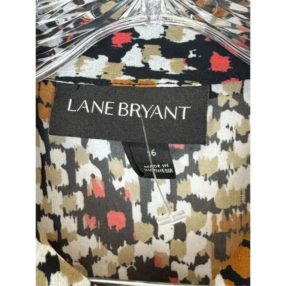 Lane Bryant Collared Button Front Tank Top 16 Split Open Back Novelty Dots Brown - Picture 5 of 7
